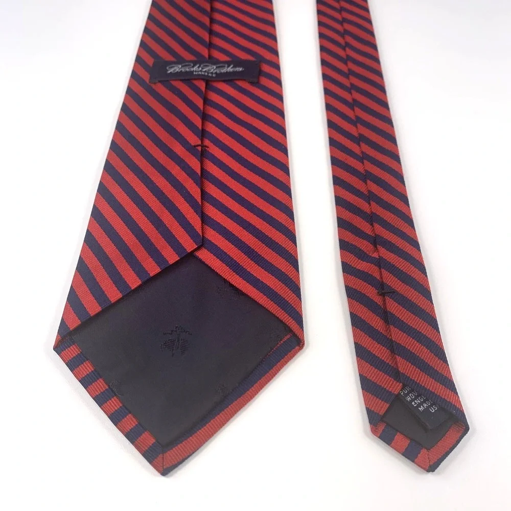 Vintage Brooks Brothers Makers Mens‎ Tie Navy & Red Diagonal Striped Repp Silk